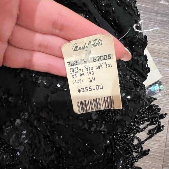 A.J. Bari 90's Black Beaded Vintage Open Back Flapper Dress size 14 - Picture 16 of 16